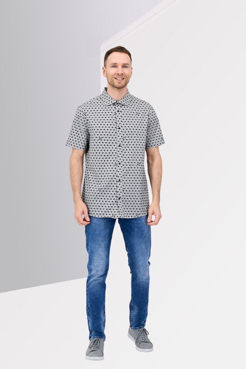 Karl Lagerfeld Men Regular Fit Allover Print Short Sleeve, Grey - Image 4